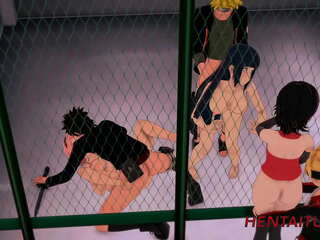 Boruto Naruto Hentai Méga Séance d'orgie avec Sakura, Hinata, Sarada, Kiba, Naruto Boruto baise ensemble et profite et jouis